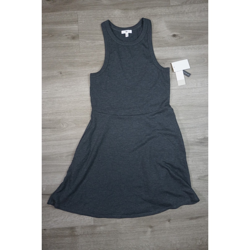 New BP. A-Line Knee Length Sleeveless Crew Dress Women Medium Dark Gray Rib Knit
